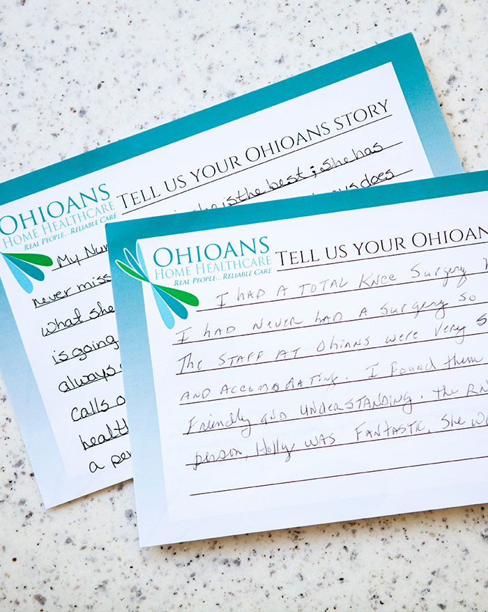 Image of patients' Ohioans story written on cards.